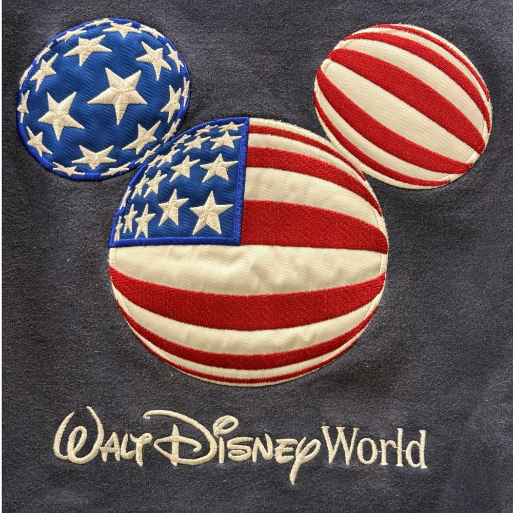 Disney World Mickey Mouse American Flag Sweatshirt Pullover Navy Blue Adult XL - Picture 4 of 10